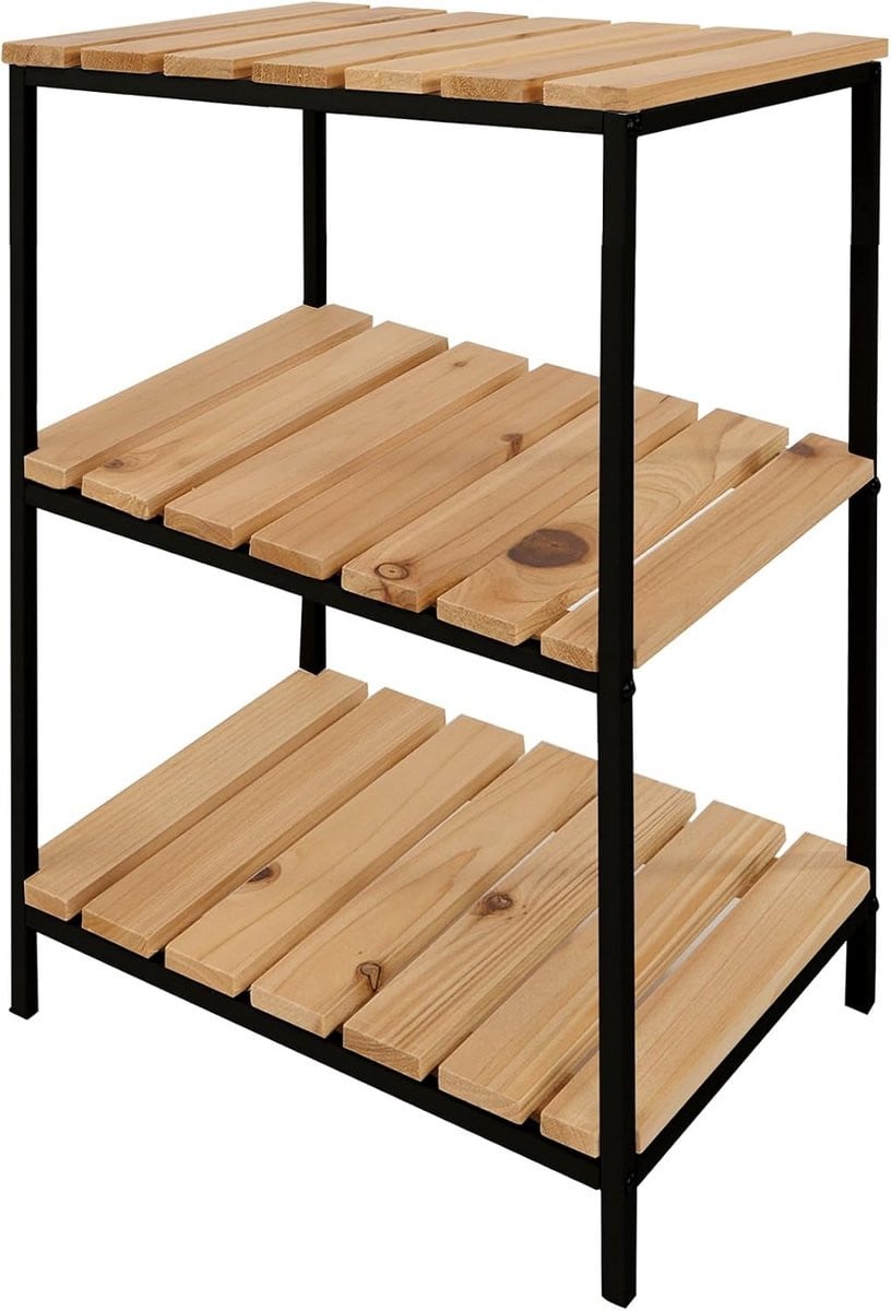Houten Opbergplank met Metalen Frame voor Badkamer en Keuken, 3 Niveaus