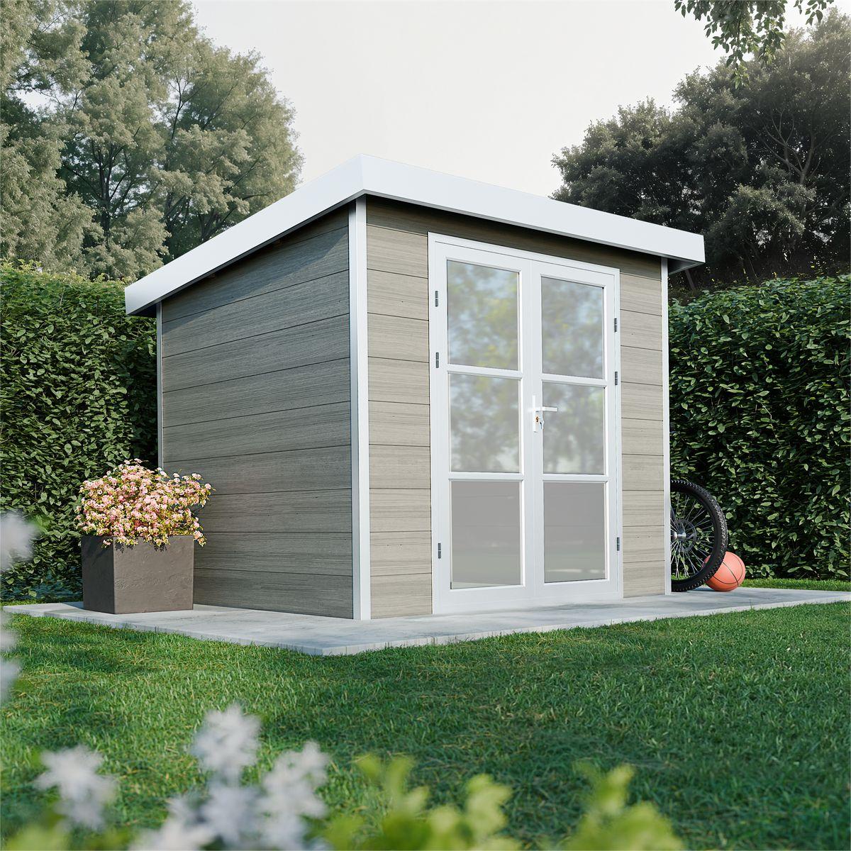 WPC Gartenhaus ALMA - 5 m² - Hellgrau - Wandstärke: 28 mm - koextrudiertes WPC - Aluminium-Tischlerei