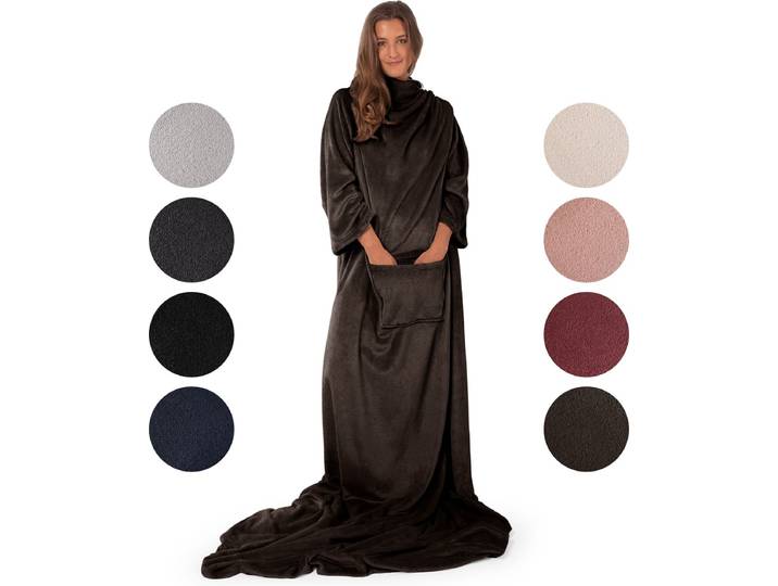 Blumtal - Fleece deken met mouwen - Hoodie Deken - Fleece Plaid - 170 x 200 cm - Donkerbruin