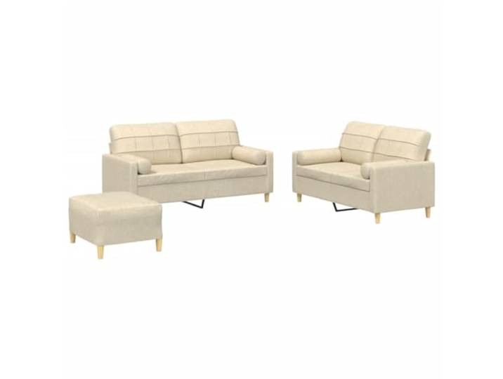 KUTYWEXFM 3-TLG Sofagarnitur mit Hocker Kissen Polstersofa Set Creme Gemütliche Couches mit Ottomane und Rolle Kissen für Wohnzimmer oder Gästezimmer. Stabile Konstruktion aus Metall und Holz.