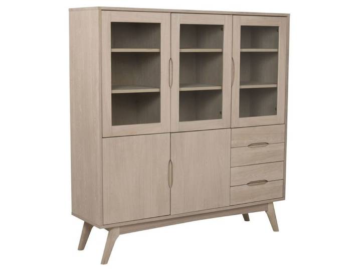 Toilinux - Vitrine en MDF avec 3 portes vitrées 2 portes pleines et 4 tiroirs - Beige