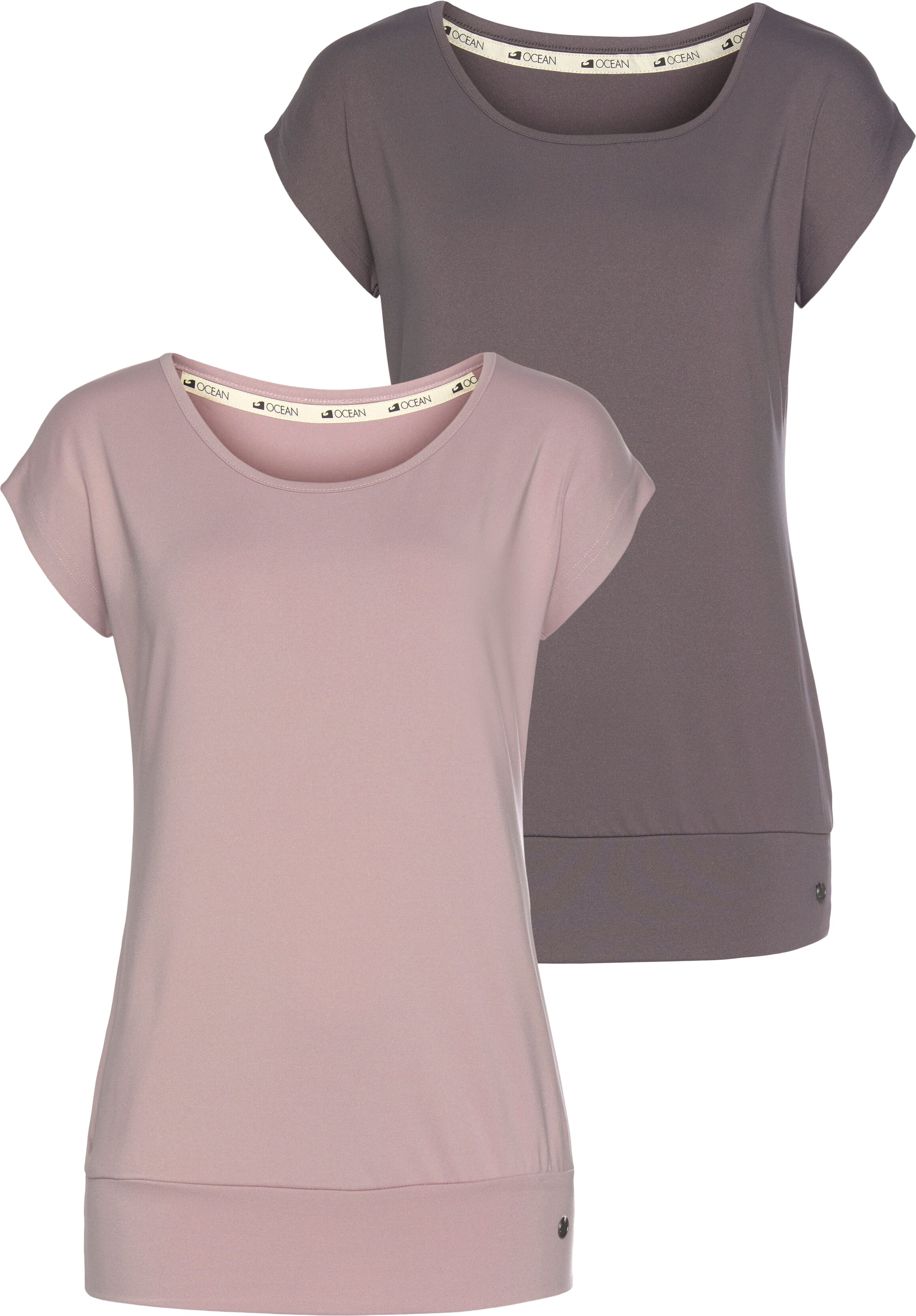 Yoga & Relax Shirt OCEAN SPORTSWEAR "Soulwear - Essentials Yoga Shirts", Damen, Gr. 42, rosa (rose, mauve), Single Jersey, Obermaterial: 92% Polyester, 8% Elasthan, figurbetont hüftbedeckend, Rundhals, Shirts Yoga & Relax Shirt, leicht überschnittene Schu