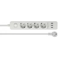 Steckdosenleiste 4-fach, 3x USB weiß, 1,5 Meter Kabel, Überspannungsschutz, mit Schalter