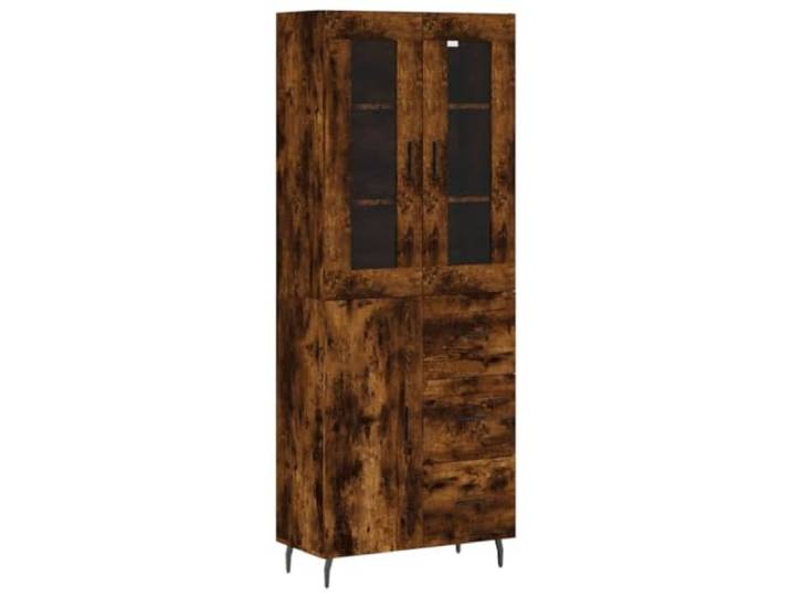 Makastle Highboard Wohnzimmer 69,5x34x180 cm Räuchereiche Holzwerkstoff mit Glastüren und Schubladen
