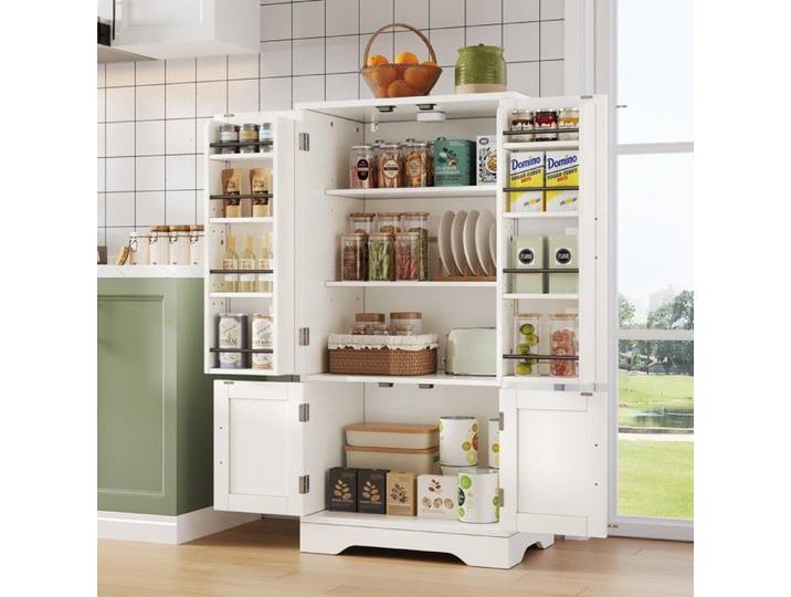 Armoire de cuisine - 120 cm de haut armoire cuisine buffet - avec 4 portes - à manger pour salon - 120x60x40cm - blanc