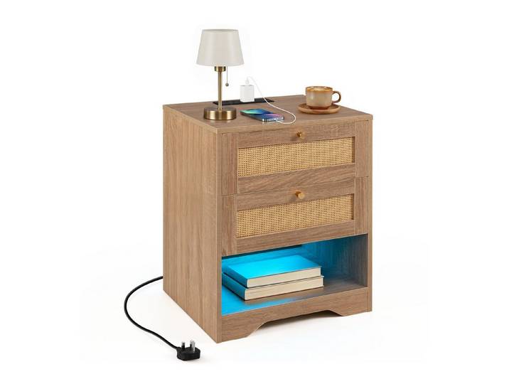 COSTWAY Nachttisch (1-St), Beistelltisch mit LED & Ladestation, Sofatisch