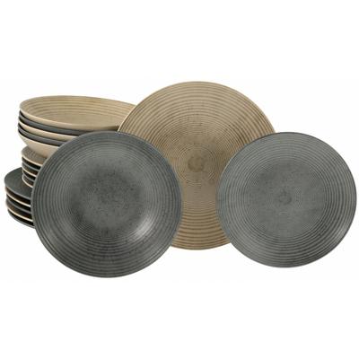 Teller-Set CREATABLE "Catania Mix, Teller Set 18-tlg.", beige (mix), 18 Stk., Steinzeug, Geschirr-Sets, Vintage Farben, Ausdrucksstarkes Relief, Handwerklicher Charakter