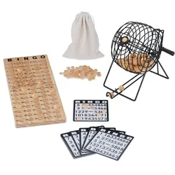 Relaxdays Bingo-Spiel Set aus Holz Weiß,Hellbraun,Schwarz