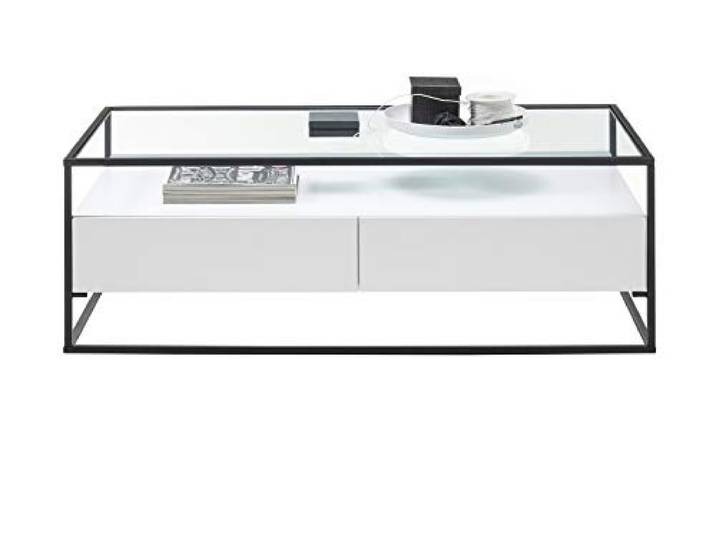 Robas Lund Couchtisch Glastisch mit Schubladen Weiß, BxHxT 120x40x60 cm