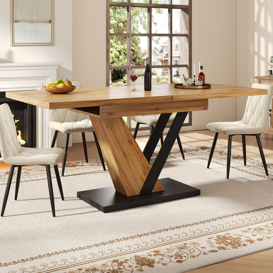 Metro 160 cm Extendable Rectangular Dining Table with Iron Base Natural Wood