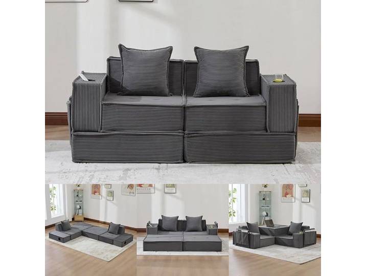 Canapé Convertible 2 Places 5 en 1 Canape lit Modulable avec Stockage Canape Dangle Convertible Sofa Tissu Doux pour Salon CANAPE