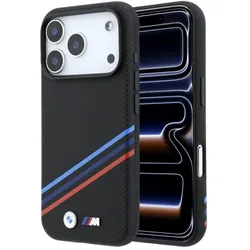BMW M Quadrille Case Kevlar Print, Tricolor Lines & Metal Logo, MagSafe for iPhone 18 Pro / 17 Pro (Apple iPhone 17 Pro, Apple iPhone 18 Pro), Smartphone Hülle, Schwarz