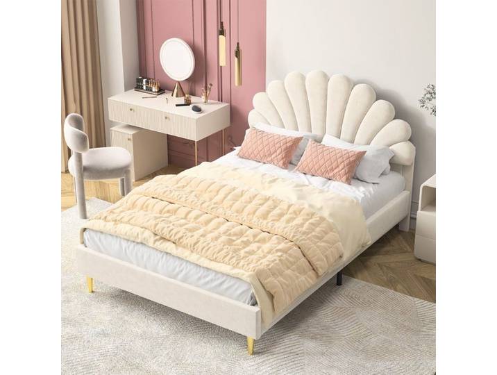 Lit 140 x 190 cm structure de lit 140 x 190 cm lit adulte lit double lit rembourré tissu en velours Cadre de lit 140 x 190 cm beige
