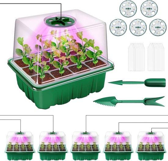Famanu Mini-kweekkas met plantlamp - 5-delige zaadkweekset met verhoogd deksel