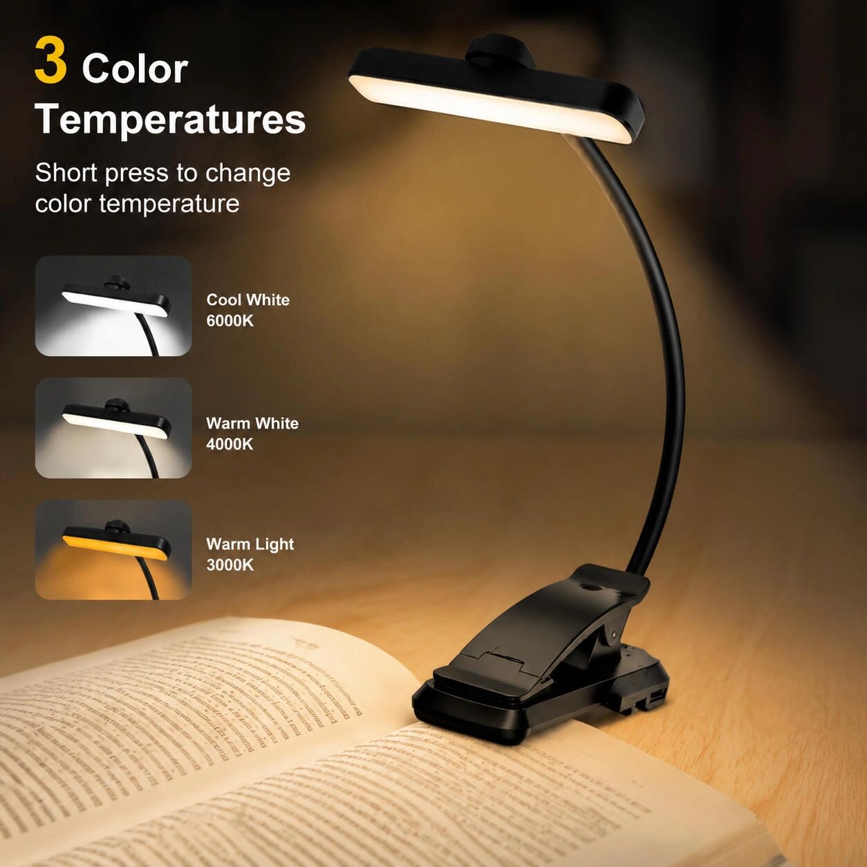 INF Lampe de lecture à pince portable - Lampe de lecture de protection des yeux