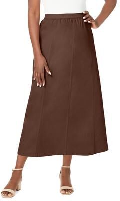 Plus Size Women's Stretch Denim Jegging Skirt by Jessica London in Rich Brown (Size 24) Flared Stretch Denim w/ Vertical Seams