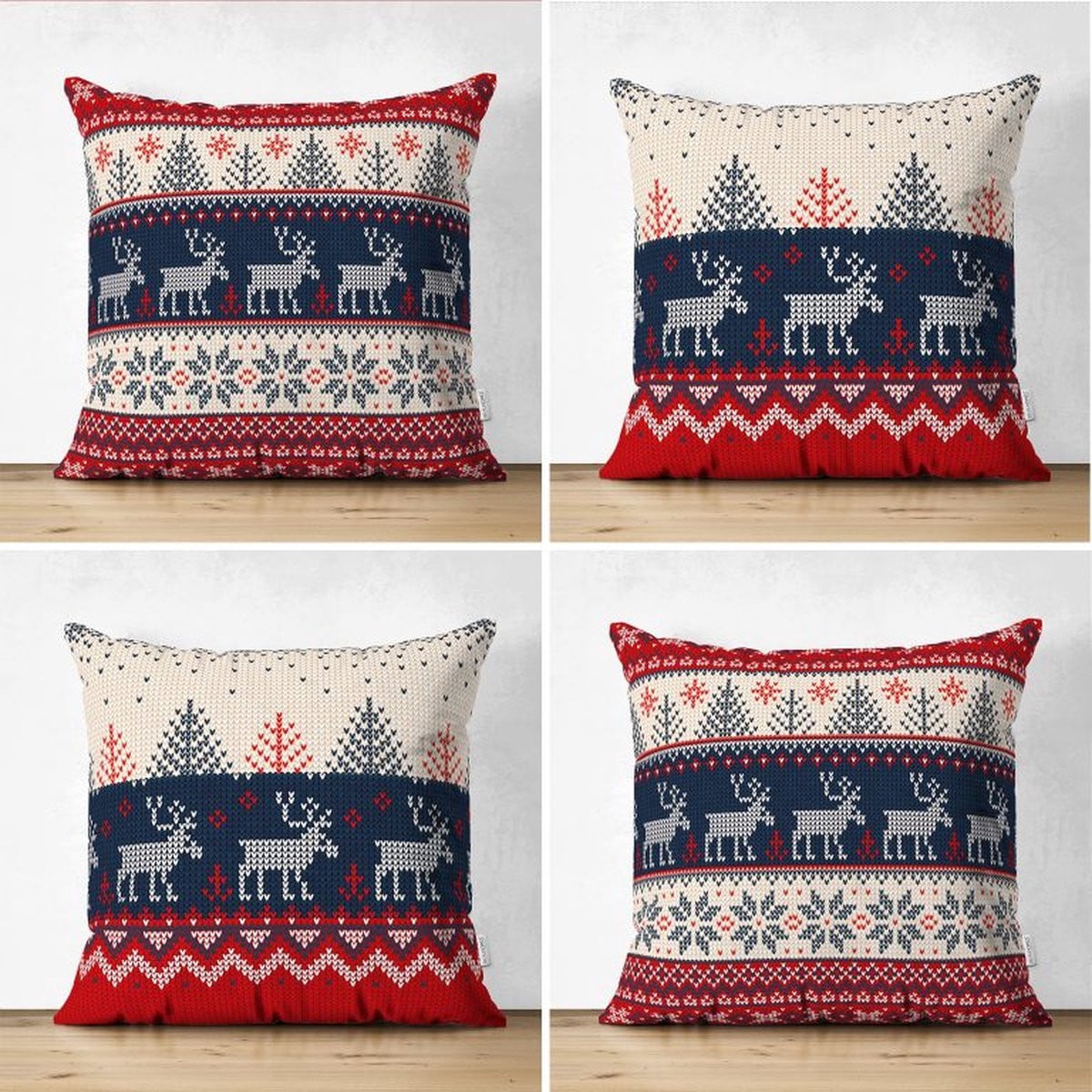 De Groen Home Velvet Kussenhoes set van 4 stuks - Rendieren - Kerst decoratie - 45 x 45 cm