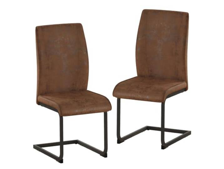 Vexelus 2er Set braune Esszimmerstühle aus Technologie‑Stoff, Schwarze Metallbeine, ergonomische Stühle für ESS‑ und Küchenbereich