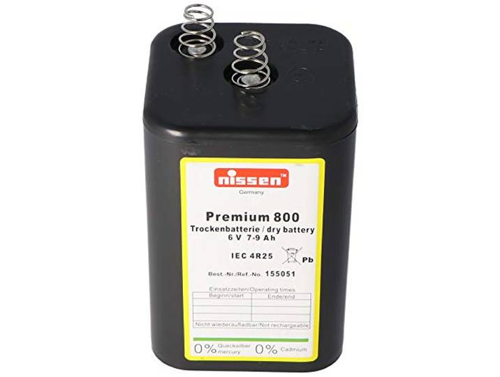 Nissen Premium 800 4R25 batterij 6 volt max. 9000mAh capaciteit, droge batterij 4R25 zonder kwik en cadmium