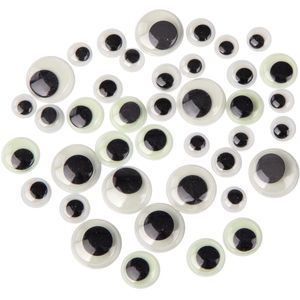 Rayher Wackelaugen Glow in the Dark, leuchtend, 4 verschiedene Größen, rund, 40 Stück