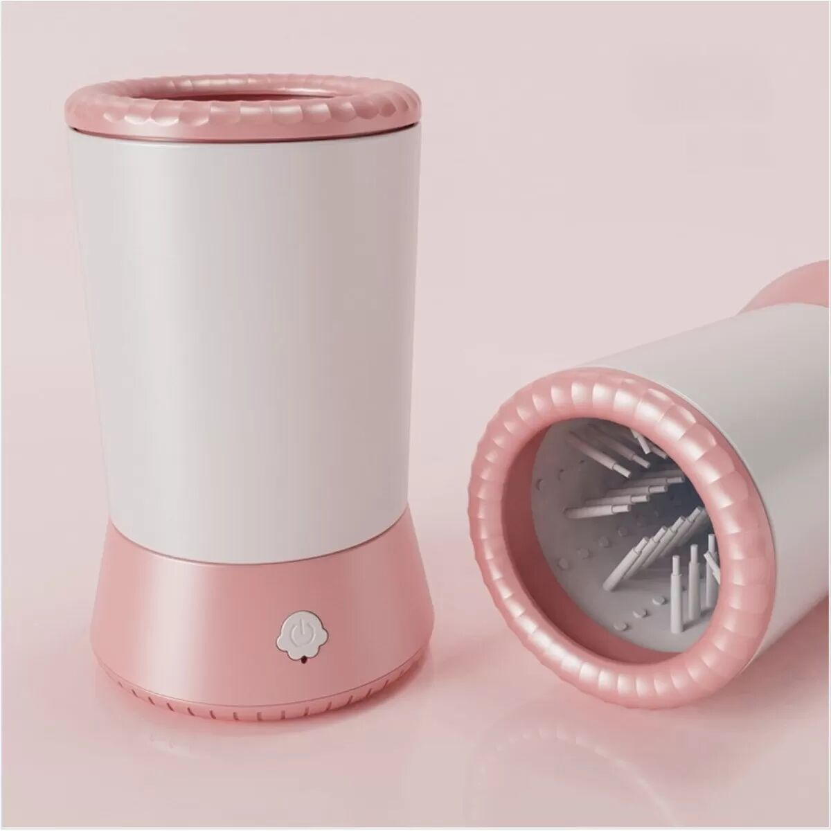 INF Tragbarer Elektrischer Pfotenreiniger für Haustiere – USB Wiederaufladbar, Ein-Knopf-Reinigung Rosa + Weiß