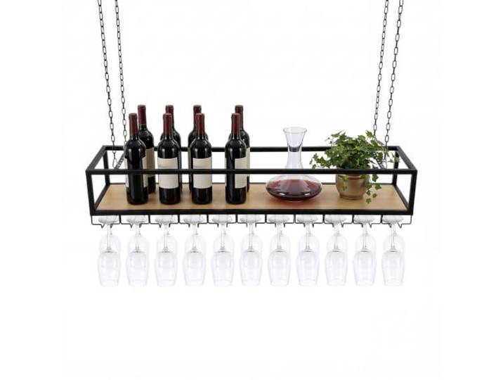 110 cm Weinregal Vintage, Verstellbares Weinglasregal mit Glashalter 75kg hohe Tragfähigkeit, höhenverstellbar, großzügige Aufbewahrung, offenes Design, schneller Montage & vintage Wohnstil