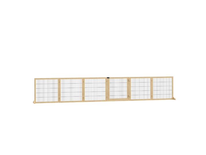 PawHut Hondenhek Absperrgitter Hondenhekje van Kiefernhout Opvouwbaar Veiligheidshek voor Honden Flexibele Hondenren 432x36x70cm Natuur Aosom.nl