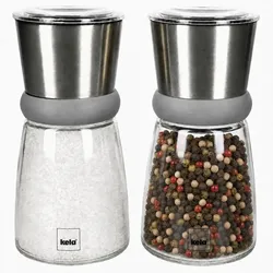 2er Set Molino Gewürzmühlen grau Glas Keramikmahlwerk Salzmühle Pfeffer Kräuter