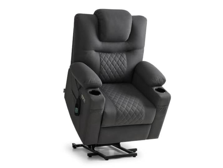 M MCombo 2-Motoren-Fernsehsessel mit Aufstehhilfe Elektrisch, Rückenlehne & Beinstütze getrennt verstellbar mit Zurücksetz-Funktion, 160° Liegefunktion, Massage & Heizung 7565 (Mikrofaser, Dunkelgrau)