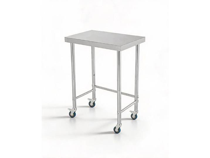 Table de travail à roulettes en acier inoxydable 46x71 cm pour cuisine et préparation alimentaire usage commercial Argenté