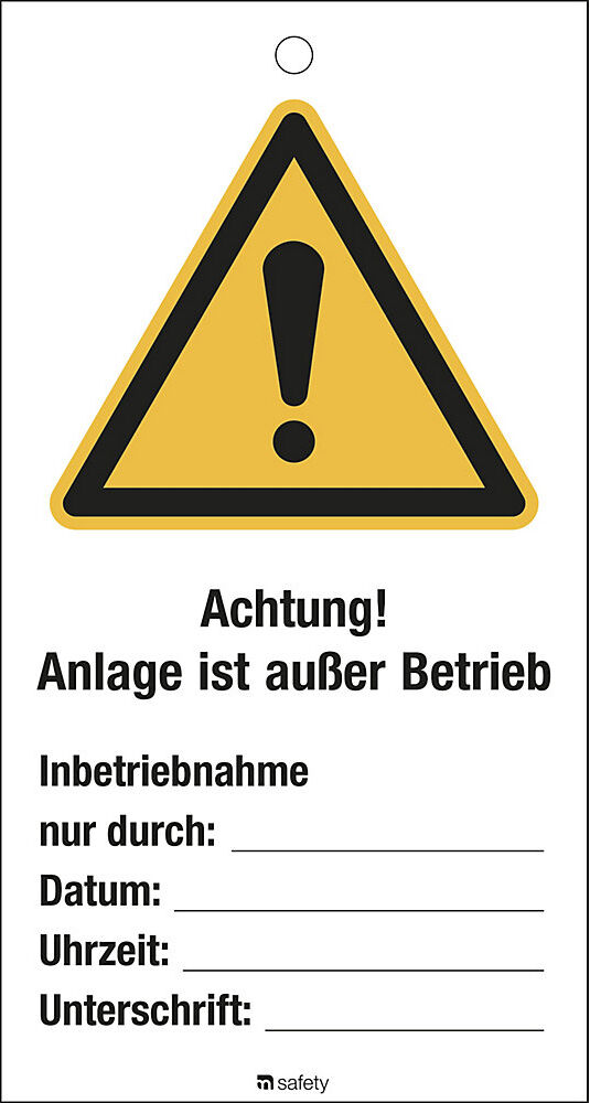 kaiserkraft Wartungsanhänger, 10er Set, Achtung! Anlage ist außer Betrieb, Kunststoff, LxH 80 x 150 mm