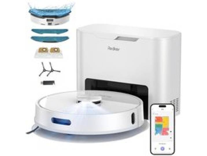 R10 Robot Aspirateur Laveur Station Vidage Auto 4L Lavage Autonettoyant 90 Jours 180Min LDS Pour Tapis Poils D’Animaux & Sols Durs