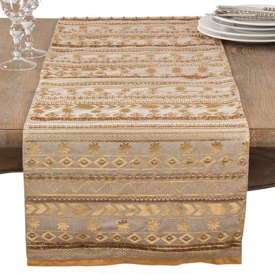 Saro Lifestyle Beaded Aztec Cotton Table Runner