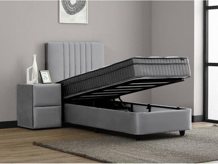 Ensemble lit coffre + matelas Clara Gris - Basika