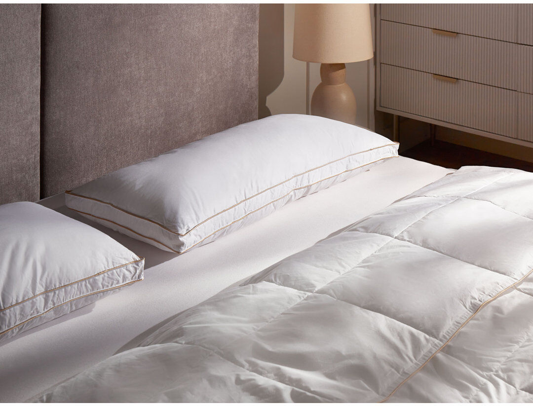 Ebern Designs 3-Chamber Bed Pillow ETNA High Duck Feathers and Down 40 x 80 cm White White 40 x 80 cm/7cm