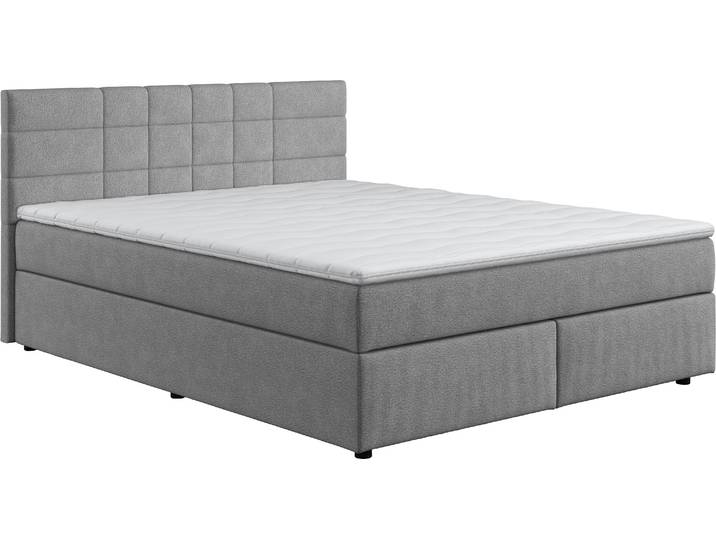 Boxbett, Polyester, Hellgrau, 166×206 cm, Gepolstertes Kopfteil & 7-Zonen-Matratze, Modern, Cotta