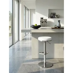 Barhocker Edelstahl Höhenverstellbar Drehbar Standfuß Gepolstert, Weiß 38x38x82 cm
