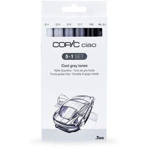 COPIC Layoutmarker Ciao 5+1 Set, Cool grey tones, Grautöne, inklusive Multiliner schwarz, 6 Stück
