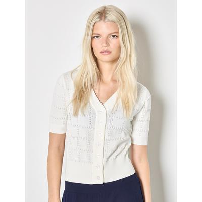 Cardigan APRICOT "Pointelle-Strickcardigan", Damen, Gr. S (36), weiß, Strick, Obermaterial: 100% Baumwolle CO., uni, V-Ausschnitt, Strickjacken, mit Streifen
