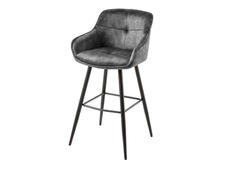 Barhocker EUPHORIA - 105cm - grau - Samt Metall-Beine mit Lehne Armlehne, Ziersteppung, hoher Komfort, bequeme Polsterung, Design, Eyecatcher