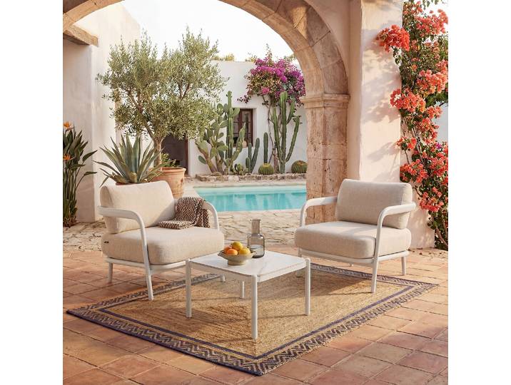 HABITAT - Table basse de jardin carrée en aluminium et céramique - Blanc cassé - Nazare