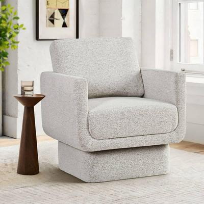 Housely Beige Upholstered Swivel Barrel Accent Chair