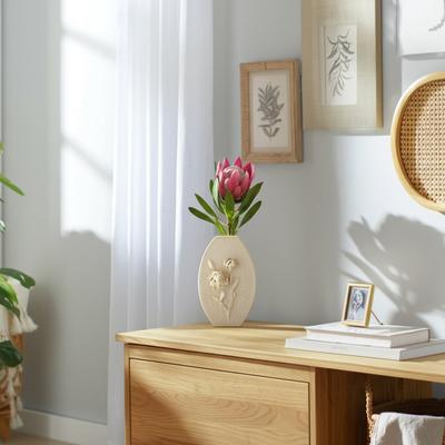 Sagebrook Home Ceramic Earthenware Textured Vase with Tapered Rim and Organic Pattern
