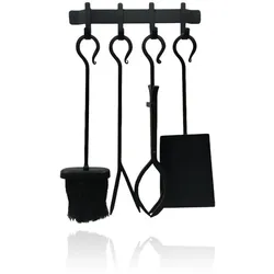 Relaxdays 5-teiliges Kaminbesteck Set Wandmontage Schwarz