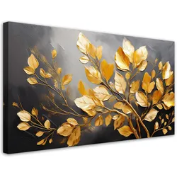 LEINWANDBILD Goldene Blätter auf grauem Hintergrund 120x60cm