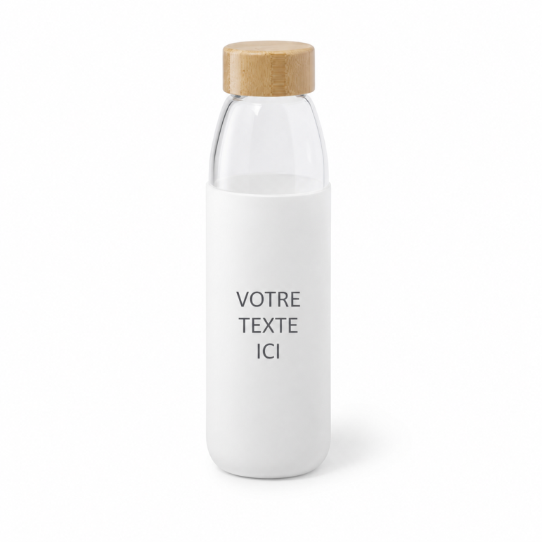 Gourde personnalisable Teltox bambou verre blanc