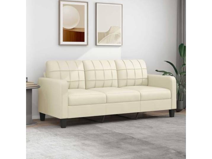 HEFZGDB 3-Sitzer Sofa Creme 180 cm Kunstleder Modernes Design Langlebiges Metallgestell Bequem Entspannen Schmutzabweisend Luxuriöser Look Stabiles Wohnzimmer