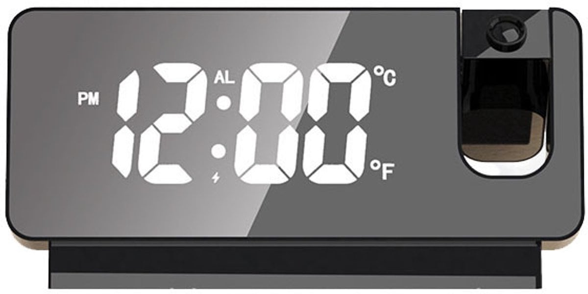 Slimme LED Projectorwekker met Spiegelscherm en Temperatuur- en Vochtigheidsweergave - Zwart