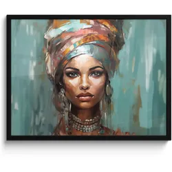 POSTER MIT RAHMEN Frau - Kunst - Schmuck - Porträt 80x60 cm