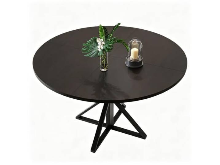 Koioplie Esstisch rund 120 cm Metall-Säulengestell Schwarz Runde Tischplatte, Mittelfuß, Platzsparendes Design, Farmhouse-Stil